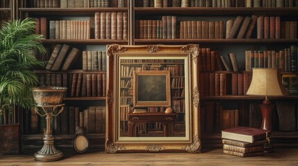 Poster - Ornate Frame Reflecting Library Books And Decor