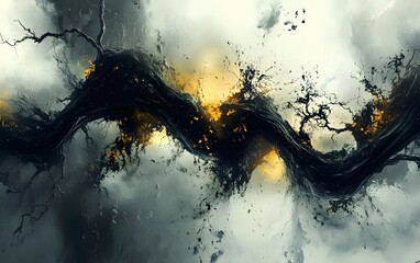 Poster - A mesmerizing abstract representation blending dark elements with vibrant splashes of color, evoking emotions of chaos and beauty in a captivating visual experience.