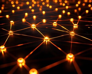 Poster - An abstract representation of a network, illuminated by glowing nodes connected through intricate lines, symbolizing the interconnectedness of technology and data.