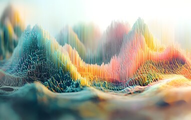 Poster - An abstract representation of vibrant sound waves, capturing a colorful spectrum of fluid motion and depth. This artistic digital image conveys energy and creativity.