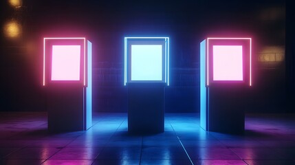 Poster - Colorful illuminated cubes in a dark room.