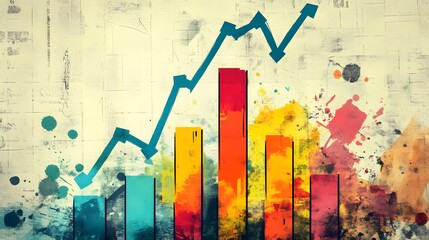 Poster - Dynamic infographic design showcasing colorful bar graphs and upward trends, symbolizing growth, success, and data analysis in a modern business environment.