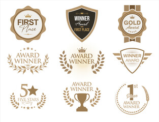 Wall Mural - award winner emblem collection stock illustration gold award badges modern flat retro design
