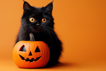 Wall Mural - halloween cat with pumpkin