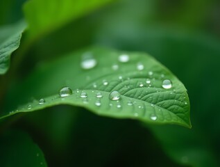 Wall Mural - Green garden leaf with raindrops