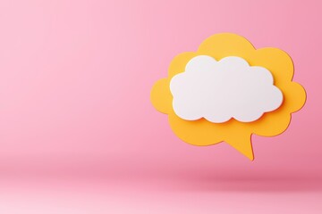 Poster - Yellow speech bubble with white cloud on a pink background