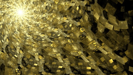 Fototapete - luminous vortex of light swirls with dynamic golden shards, creating an enchanting effect. 3d render