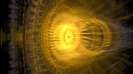 Fototapete - dynamic visual composition showcases swirling golden patterns radiating from a central point. Intricate lines create a sense of depth and movement against a contrasting dark backdrop. 3d render