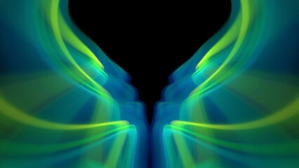 Fototapete - Soft luminous waves of blue and green light blend together, forming an eye-catching abstract design that captivates viewers with its fluid motion and depth, set against a dark backdrop. 3d render