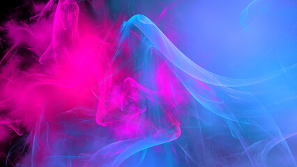Fototapete - Colorful swirls of pink and blue smoke dance gracefully in a dark setting, blending together to create an ethereal and dynamic visual experience. 3d render