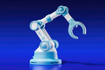 Poster - A 3D render of a light blue robotic arm  isolated on a blue background