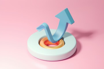 Aufkleber - A 3D rendered image of an upward trending blue arrow resting on pastel colored concentric circles