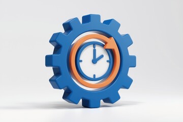Leinwandbilder - 3D render of a gear with a clock and arrow  symbolizing time management and process optimization