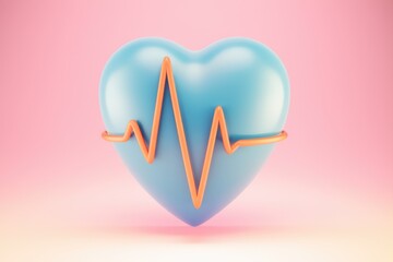 Poster - A light blue 3D heart with an orange heartbeat line symbolizes health and well being