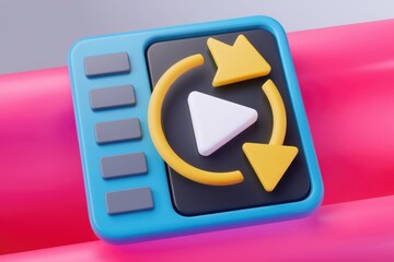 Poster - 3D render of a cartoonish media player with looping playback animation
