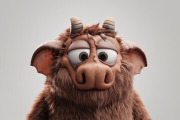 Poster - A furry  brown creature with large eyes and small horns  looking slightly sad