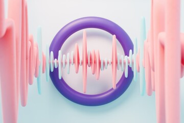 Aufkleber - Abstract 3D rendering of pastel pink and blue waves passing through a purple ring