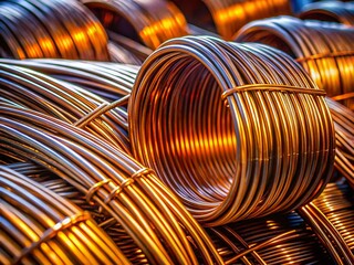 Poster - Close-up of Metal Wire Coils for Automatic Universal Wire Bending Machine in Long Exposure, Showcasing Steel Rods and Construction Industry Materials