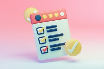 Fototapete - 3D render of a checklist app interface with checkmarks  signifying task completion