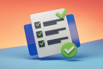 Fototapete - 3D rendering of a checklist with checkmarks  indicating task completion