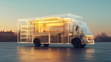Poster - A futuristic food truck with a transparent design, ready for innovative concepts and creative overlays