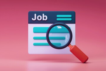 Poster - 3D rendering of a job search concept; a magnifying glass over a job listing