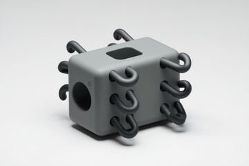 Poster - Abstract 3D render of a gray cube with dark gray curved protrusions