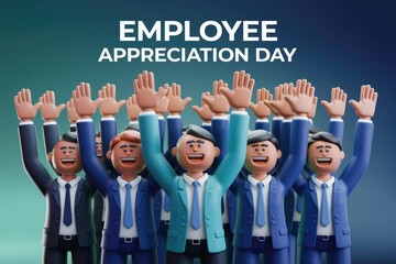 Poster - Happy employees celebrating Employee Appreciation Day with raised hands