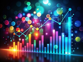 Poster - Colorful Bar Graph Illustration Representing Business Data Analysis with Decorative Dots for Statistical Information in a Night Photography Style
