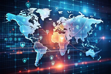 Poster - Digital Business Security Concept with North America Map Background Featuring Key Numbers and Data Elements for Enhanced Visual Representation of Cybersecurity Strategies