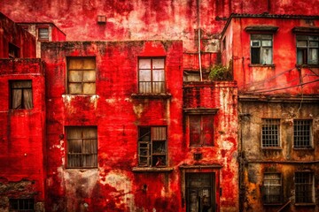 Poster - Distressed Red Grunge Texture Background for Urban Aesthetics in Documentary Photography, Perfect for Creative Projects and Visual Storytelling