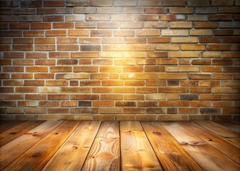 Poster - Double Exposure Photography of an Empty Brick Wall Merging with a Blank Wooden Floor, Ideal for Background and Montage Designs, Textures, and Creative Projects