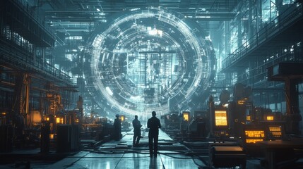 Poster - A futuristic scene with a large glowing orb in the center