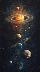 Wall Mural - vibrant chalk drawing of solar system on blackboard astronomy education concept