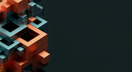Poster - background of abstract digital geometric cubes with copy space