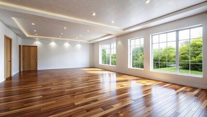 Poster - Elegant Empty Room Interior with White Walls and Wood Floor, Perfect for Design Inspiration and Home Decor Ideas, Showcasing Minimalist Aesthetic and Natural Light