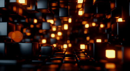 Poster - background of abstract digital geometric cubes with copy space