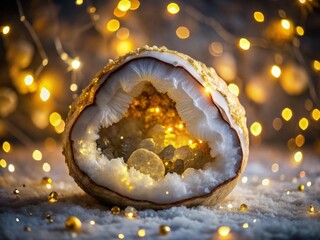 Poster - Elegant Night Photography of Resin Geode Background Featuring White and Golden Colors with Subtle Shimmering Effects for Artistic and Decorative Purposes