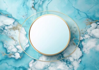 Poster - Elegant White Circle on Watercolor Blue and White Marble Background with Gold Accents for Social Media Banners, Posters, Invitations, and Templates