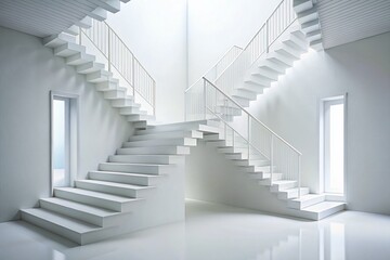 Poster - Elegant White Staircase Design Isolated on a Clean White Background for Modern Architecture and Interior Design Concepts