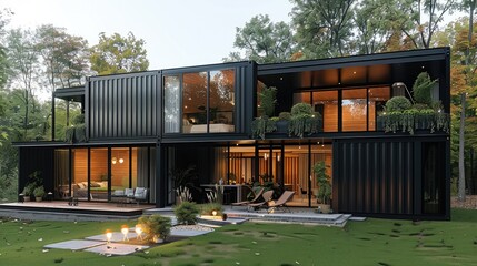 Poster - Metal Black Modern design shipping Container home made with 6 containers.