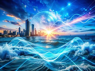 Poster - Energizing Blue Power Background with Dynamic Waves for Technology and Innovation Themes, High-Energy Design Elements, Perfect for Generative AI Projects and Creative Designs