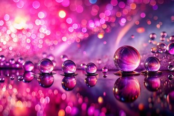 Poster - Ethereal Double Exposure of Pink and Purple Water Droplets Reflecting Magenta Light, Creating a Dreamy Glowing Background for Artistic and Abstract Imagery