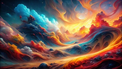 Poster - Explore a Dreamy Abstract Fractal Background with Vibrant Colors and Flowing Textures Evoking a Molten Liquid Essence in Long Exposure Photography for Visual Art Enthusiasts