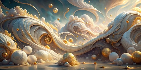 Poster - Fluid Dreamscape with Gold and Marble Swirls: A Pastel Wonderland in High Resolution, Perfect for Captivating Portrait Photography and Creative Visual Projects