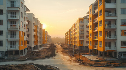 Poster - An estate with unfinished residential apartments. with good pavements.