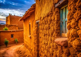 Poster - Full Frame Shot of Rustic Earthen Wall Texture from a Traditional Clay House Structure Showcasing Natural Earth Tones and Intricate Patterns for Architectural and Interior Design Use