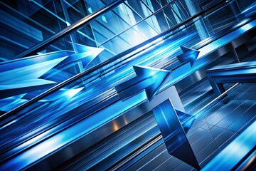 Poster - Futuristic Blue Arrows in Motion Abstract Background Showcasing Dynamic Energy and Fluidity in Modern Design, Ideal for Technology and Innovation Themes