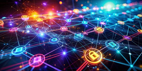 Poster - Futuristic Blockchain Network with Glowing Digital Links and Secure Connections Illustrating Cutting-Edge Technology in a Dynamic, Connected World