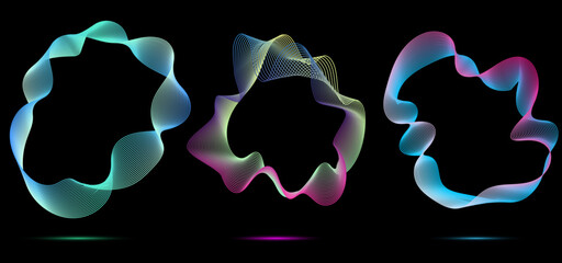 Poster - technology concept set of colorful creative circles round curve shape with wavy dynamic lines isolat